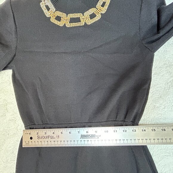 St. John Evening Knit Mini Sheath Sweater Dress Sz 2 Mock Neck Embellished Black - Picture 9 of 12